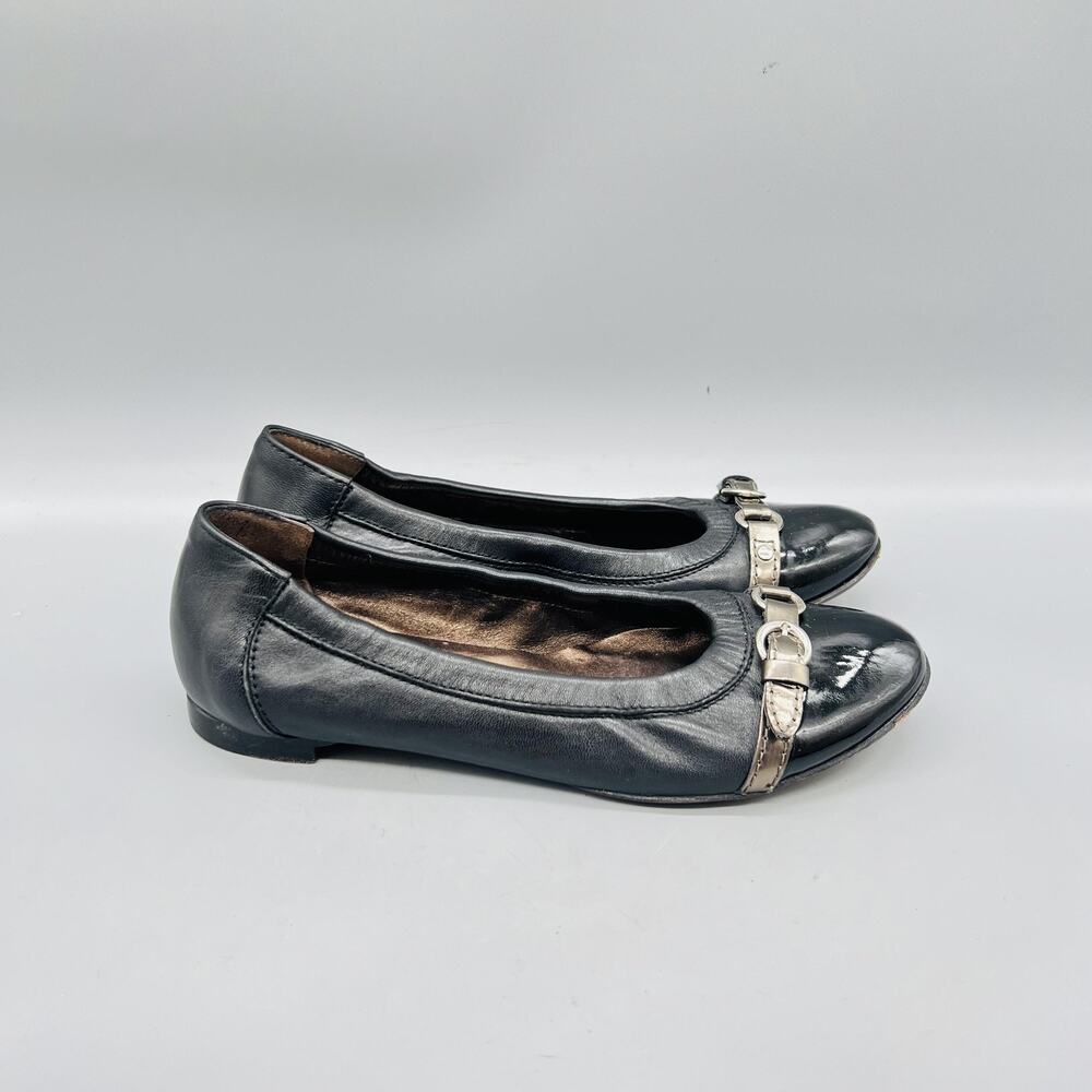 AGL Shoes Womens 6 Black Leather Ballet Flats Buckle Slip On Round Toe Comfort